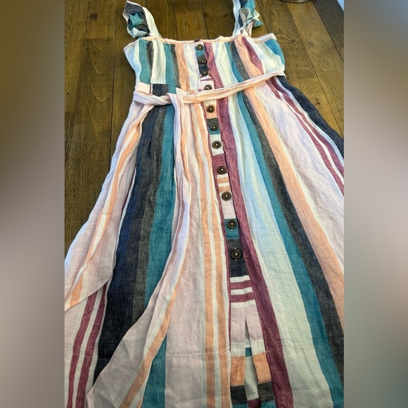 J CREW Linen Button-up midi dress in mixed stripe Multicolor Sleeveless Lined - Picture 10 of 15